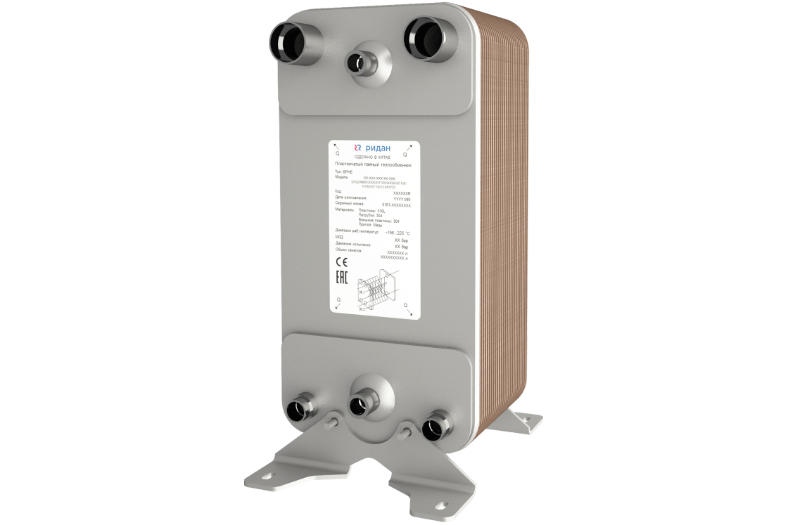 Ридан 111B0302R — Теплообменник пластинчатый паяный BPHE_RD-113W-182-3,0-HDQ, присоединительный штуцер H1/H2 — T60.3, Q3 — H1''1/8, Q4 — H2''1/8
