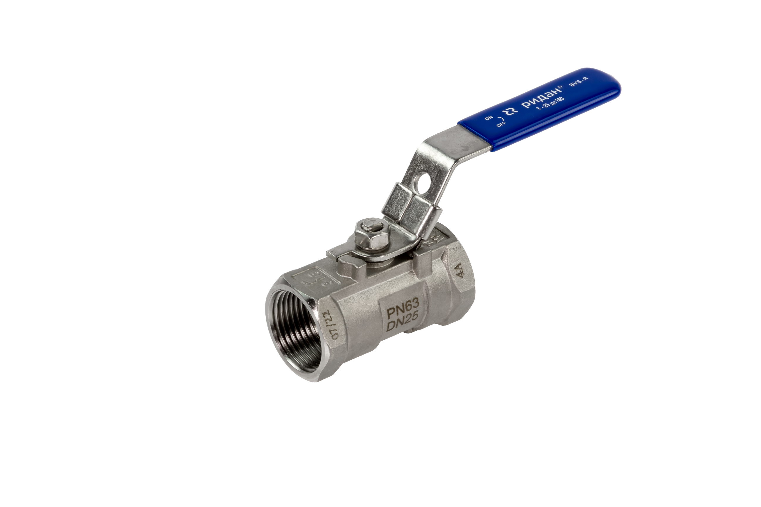 Ридан BVS-R 082X4604R — Шаровый кран резьбовой DN25 PN63, с рукояткой, корпус — коррозионностойкая сталь, шар — коррозионностойкая сталь AISI316; уплотнение по шару R-PTFE (15% C)