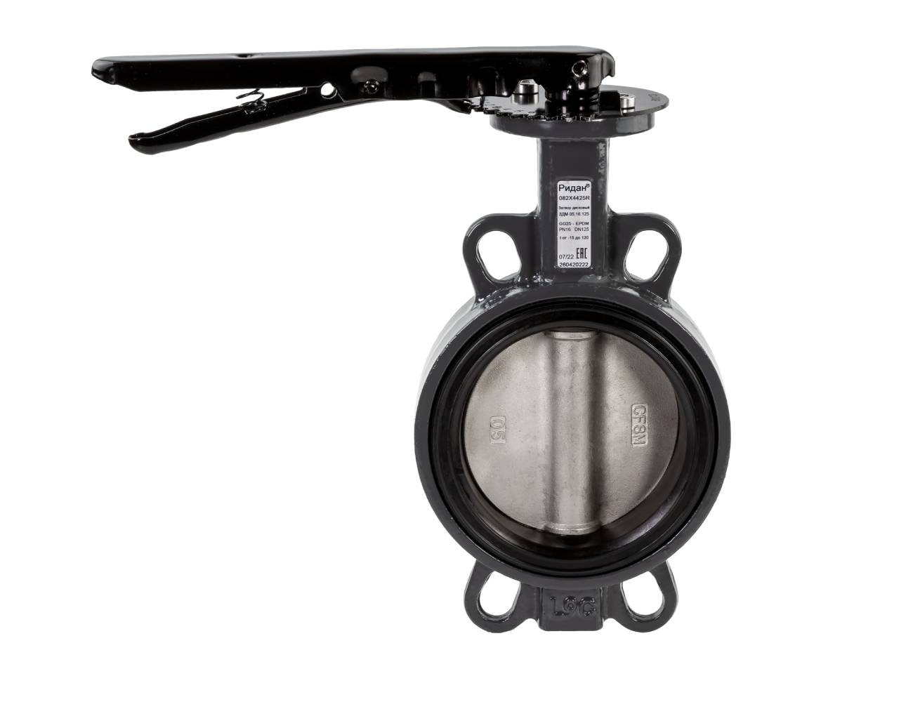 Ридан 082X4903R — Затвор дисковый с центрирующими проушинами ЗДМ PN25 DN80 корпус чугун GGG40; диск чугун GGG40; уплотнение EPDM; рукоятка